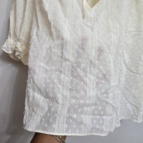NWOT 1.STATE Women Cottagecore Sheer Blouse Ivory Medium Ruffle Puff Sleeves - Picture 5 of 11